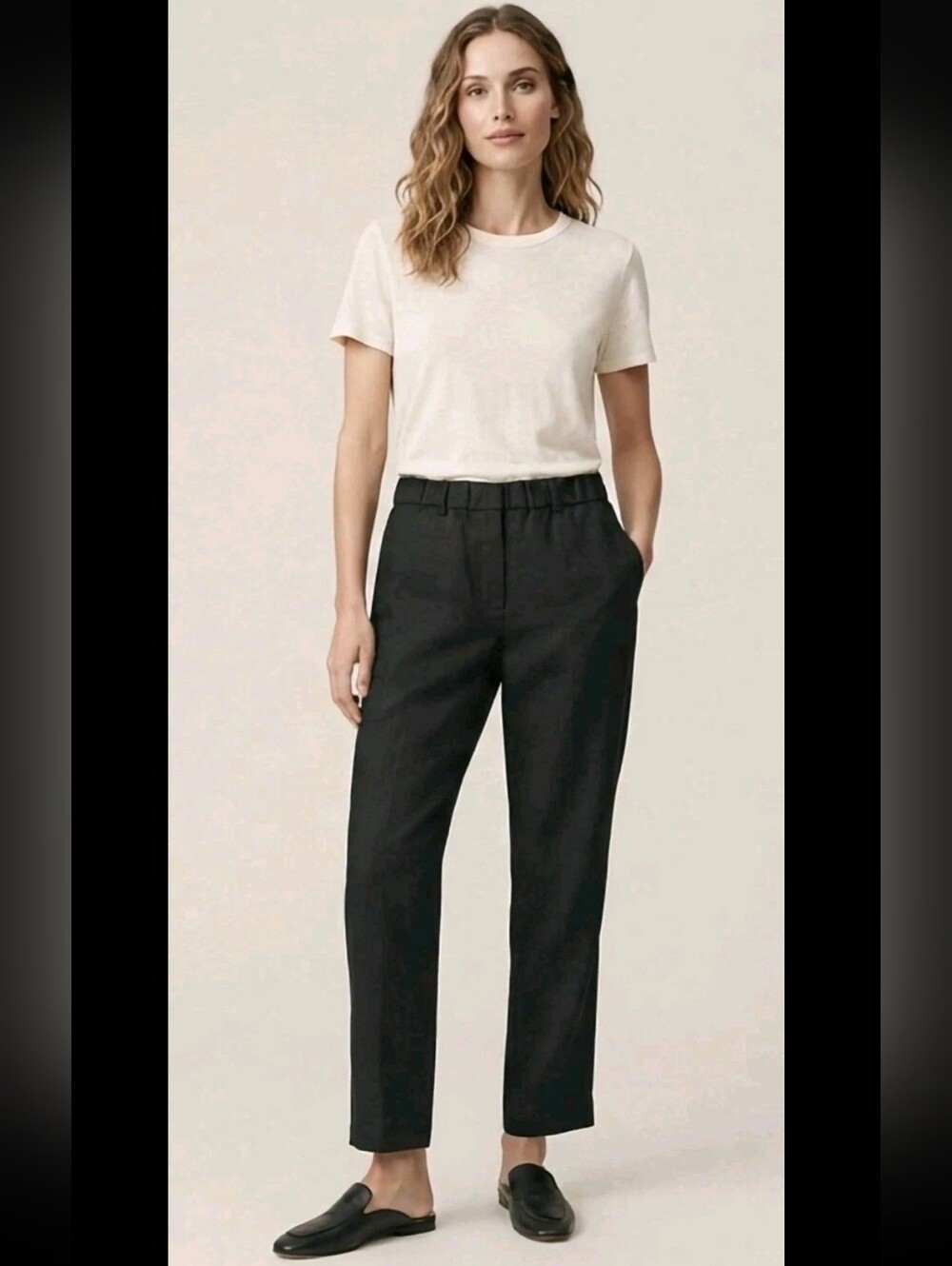 Alembika Women's Black 100% Linen Pull-On Pants Made in Israel Excellent